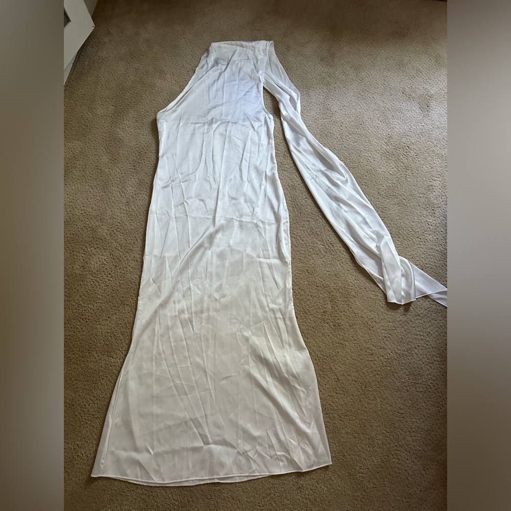 White Satin Neck Scarf Wrap Silky Dress Elegant Resort Wedding Guest Honeymoon